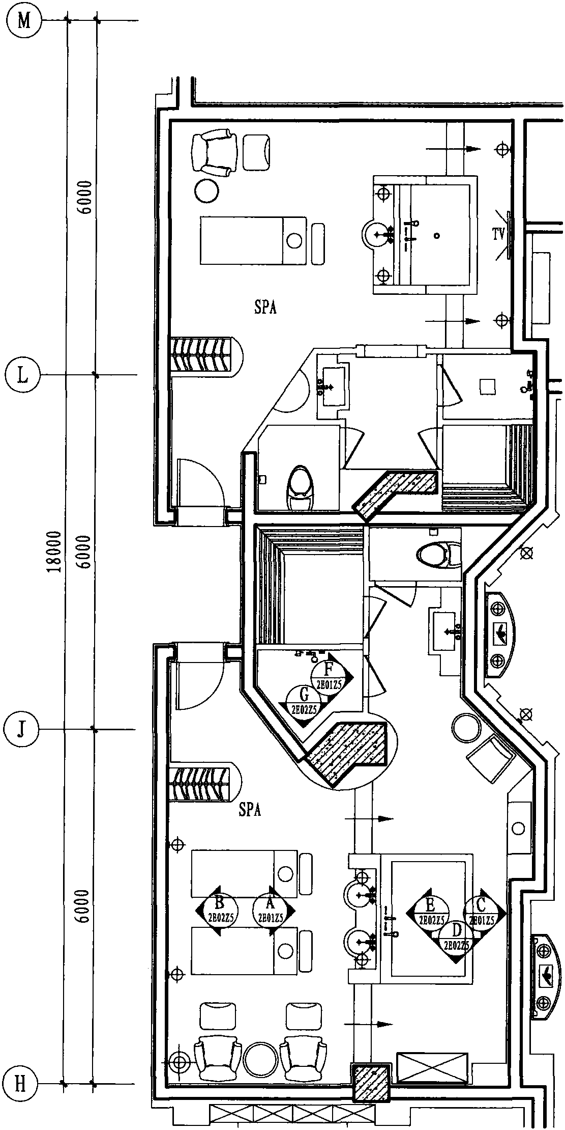 地下一层SPA房平面布置图 1:100